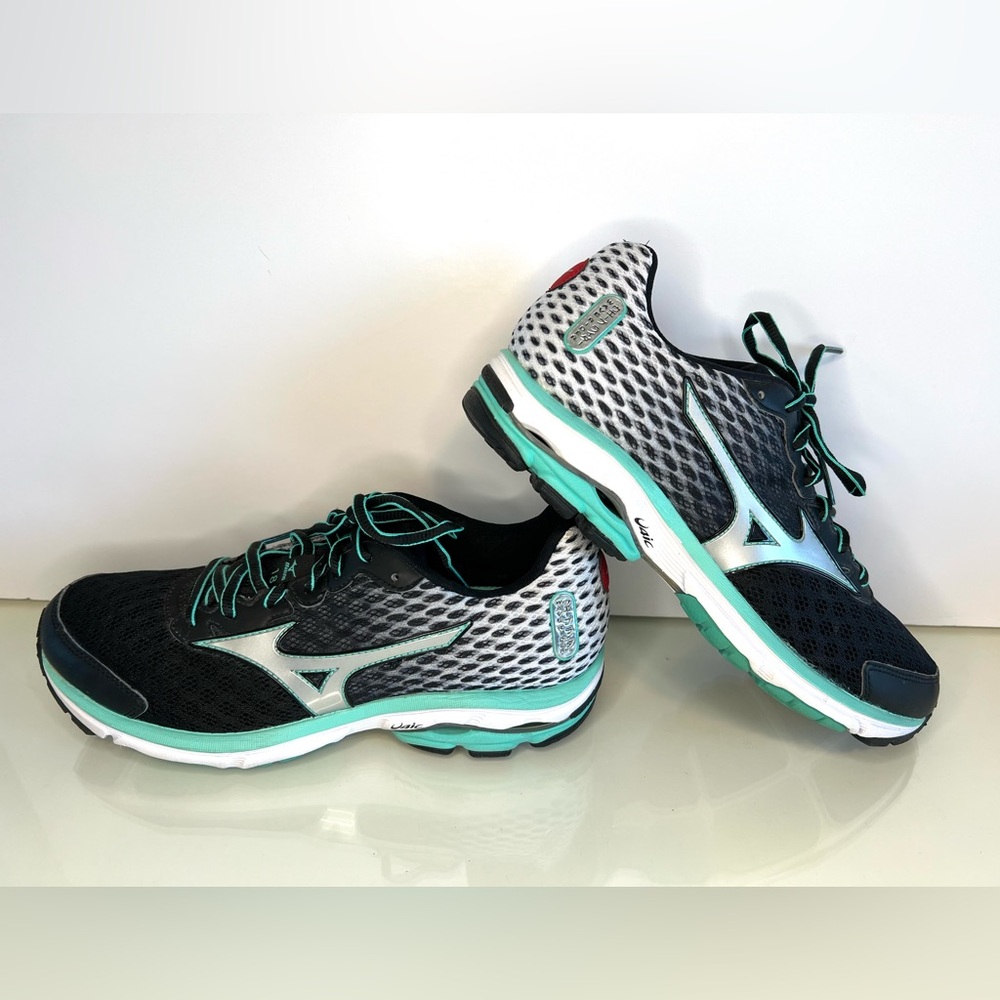 Mizuno Running Shoes Wave Rider 18 - X10 - U4ic Black/Silver/Teal Size 9 Women